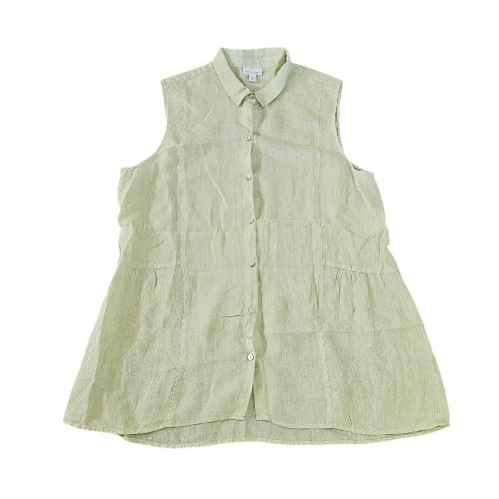 J.Jill Love Linen Sleeveless Tank Top Women XL Light Green Button Front Collared